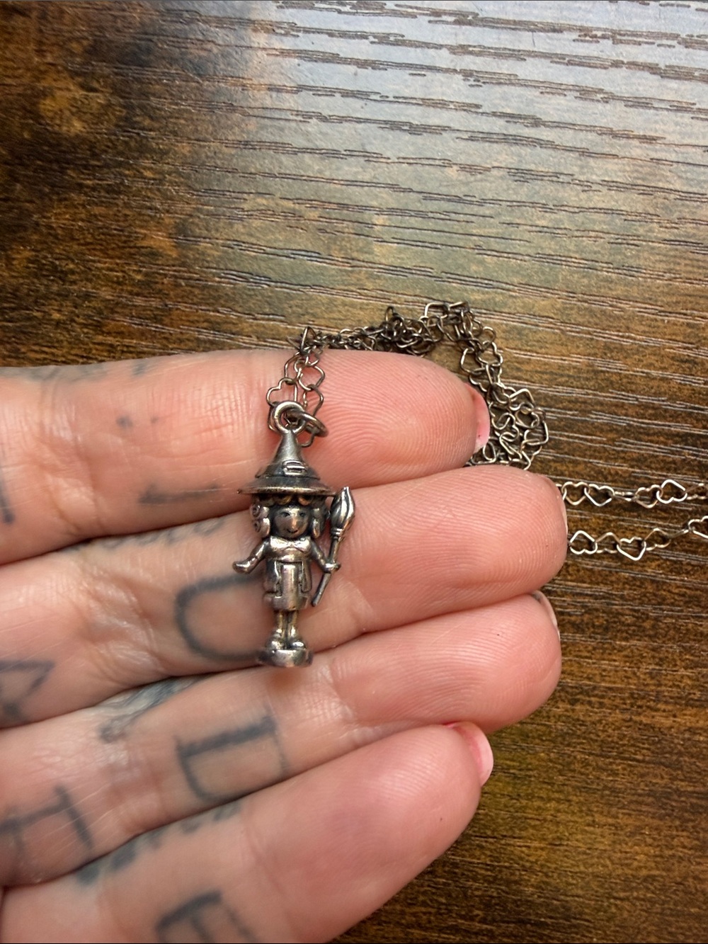 Sterling Silver witch Polly pocket heart chain necklace